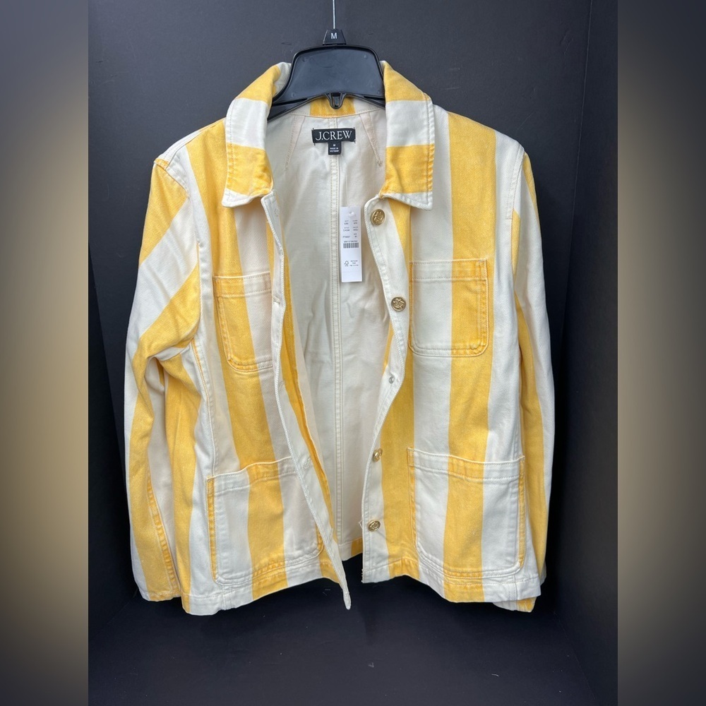 J. Crew Denim chore jacket in stripe Yellow  White Striped, trendy and sold out - Picture 6 of 8